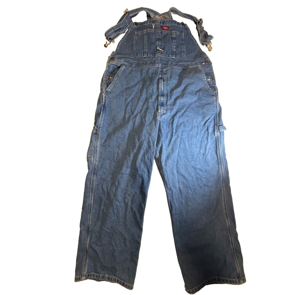 Dickies Denim Bib Overalls Mens 40x29 Blue Carpenter Workwear Wide Leg